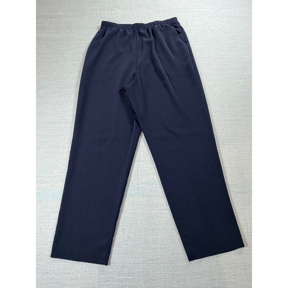 Allison Daley Pants Women 14 Navy Blue Excellent Elastic Waist Crinkle Straight